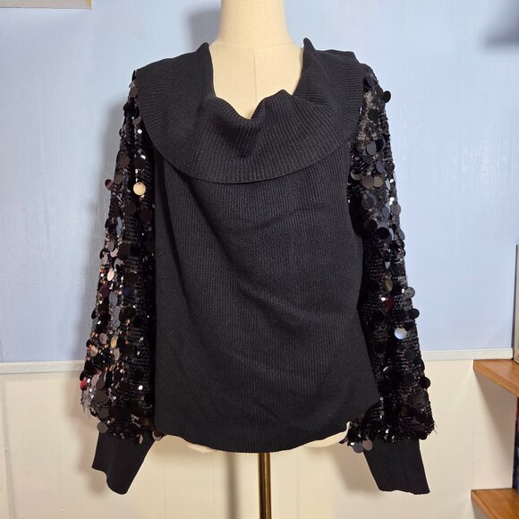 Cato 18/20 Black Sequin Balloon Longsleeve Off Shoulder Dressy Holiday Sweater - Picture 1 of 11